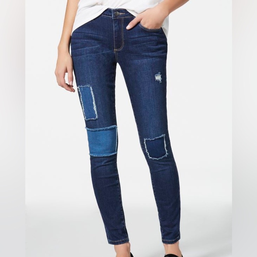 JustFab Women 28 Blue Dark Wash Denim Patchwork Signature Skinny Jeans NWT